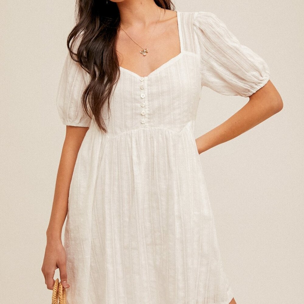 HEM & THREAD Sweetheart Button-Front Cotton Mini Dress | White SIZE LARGE